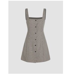 Houndstooth Square Neck Button Up Mini Dress